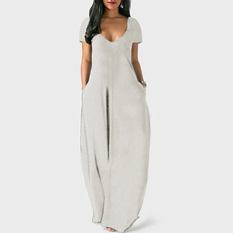 Sukienka damska plus size z dekoltem V Szary