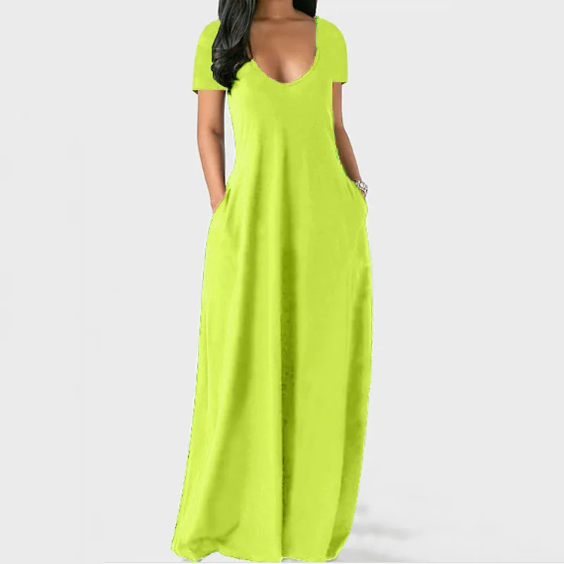 Sukienka damska plus size z dekoltem V Zielony fluorescencyjny