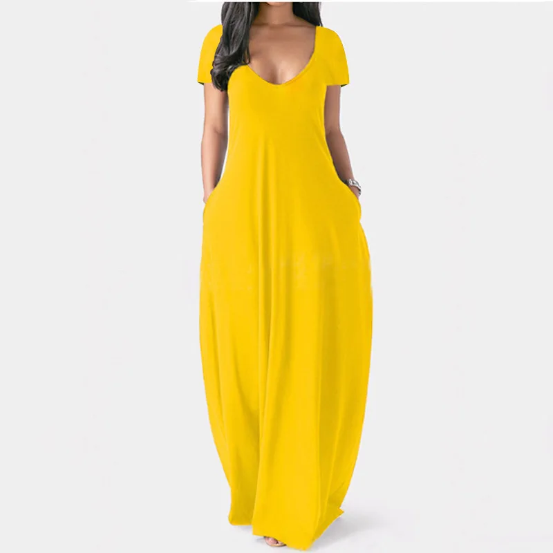 Sukienka damska plus size z dekoltem V żółty