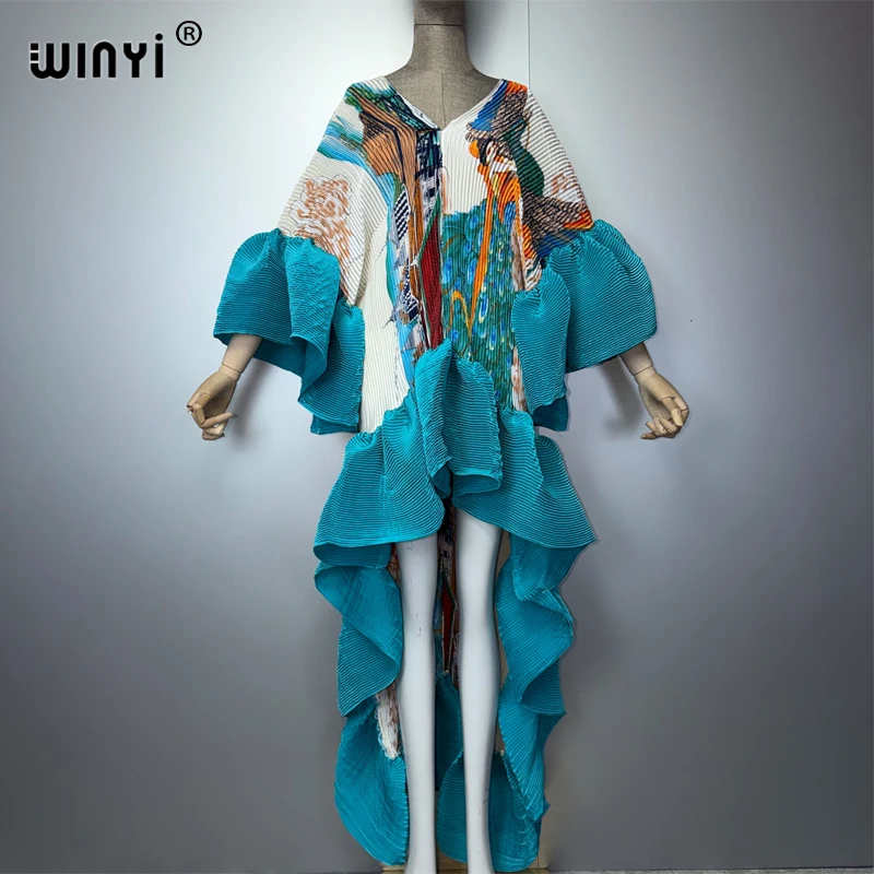 Sukienka kaftan WINYI boho plisowana elegancka wieczorowa Armijna zieleń