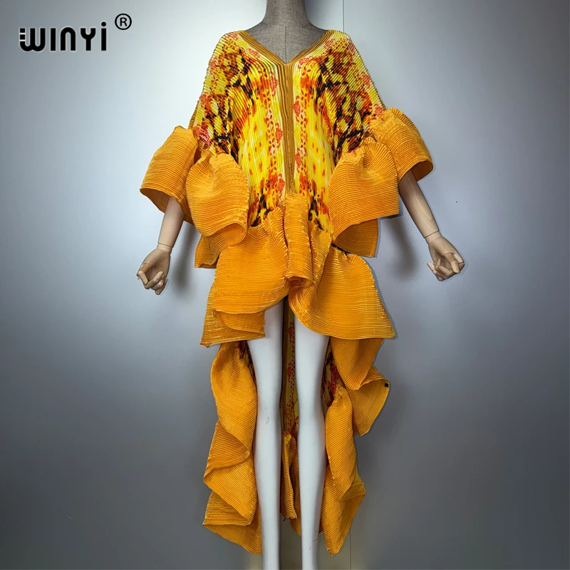 Sukienka kaftan WINYI boho plisowana elegancka wieczorowa Beżowy