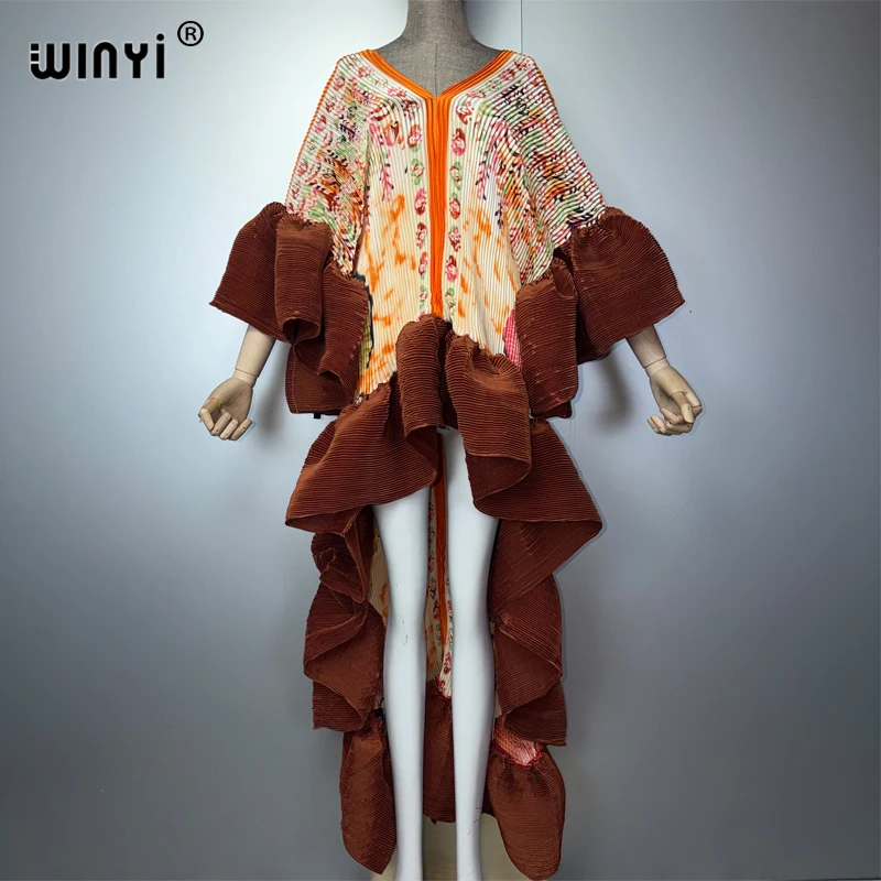 Sukienka kaftan WINYI boho plisowana elegancka wieczorowa Błękitny