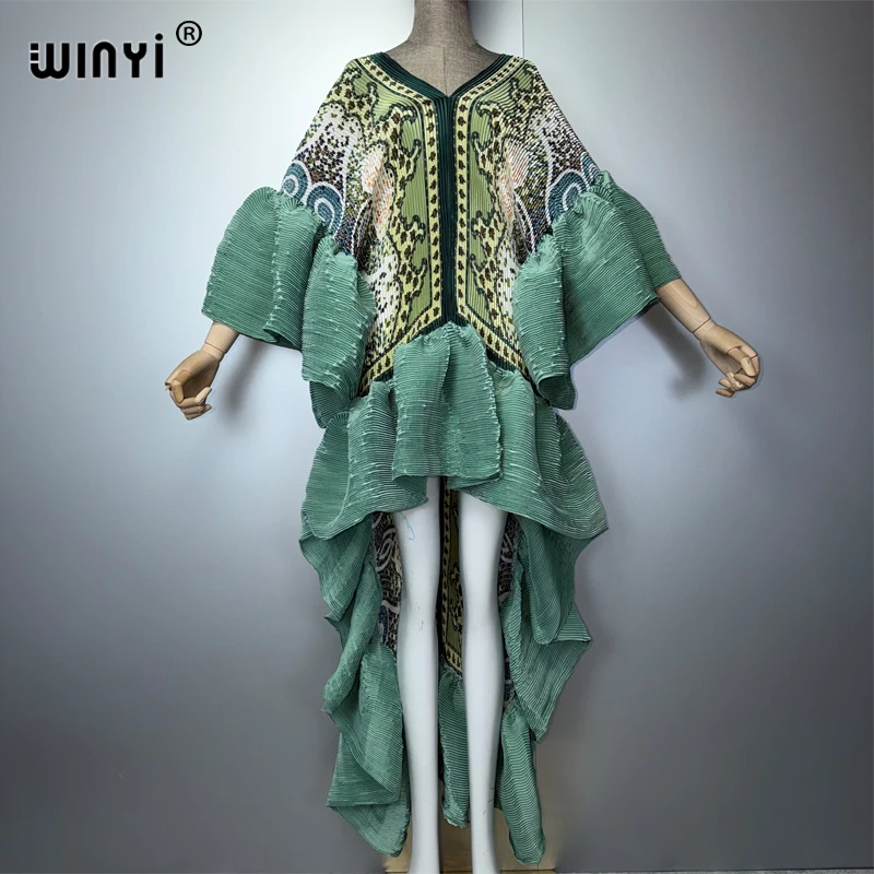 Sukienka kaftan WINYI boho plisowana elegancka wieczorowa Ciemnoszary