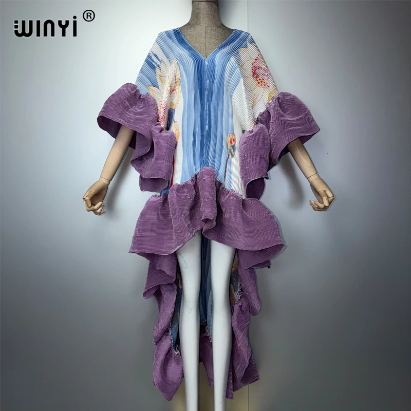 Sukienka kaftan WINYI boho plisowana elegancka wieczorowa Niebieski