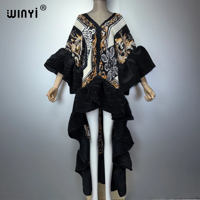 Sukienka kaftan WINYI boho plisowana elegancka wieczorowa Szary
