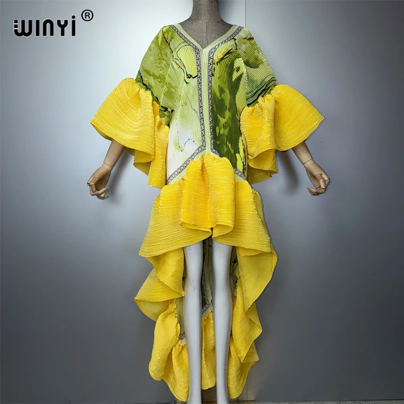 Sukienka kaftan WINYI boho plisowana elegancka wieczorowa Złoto