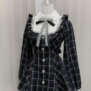 Sukienka Lolita z kokardą i falbankami w stylu kawaii Ciemnoszary