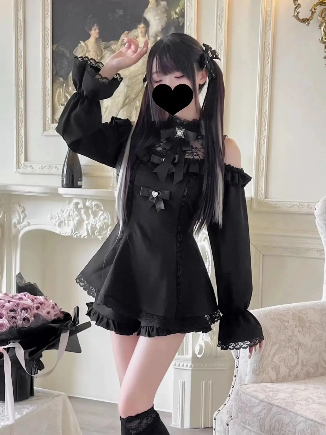 Sukienka Lolita z kokardą i falbankami w stylu kawaii Szary