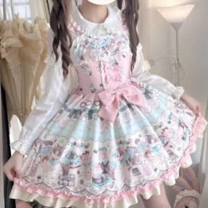 Sukienka Lolita Meow na szelkach słodka urocza JSK Różowy