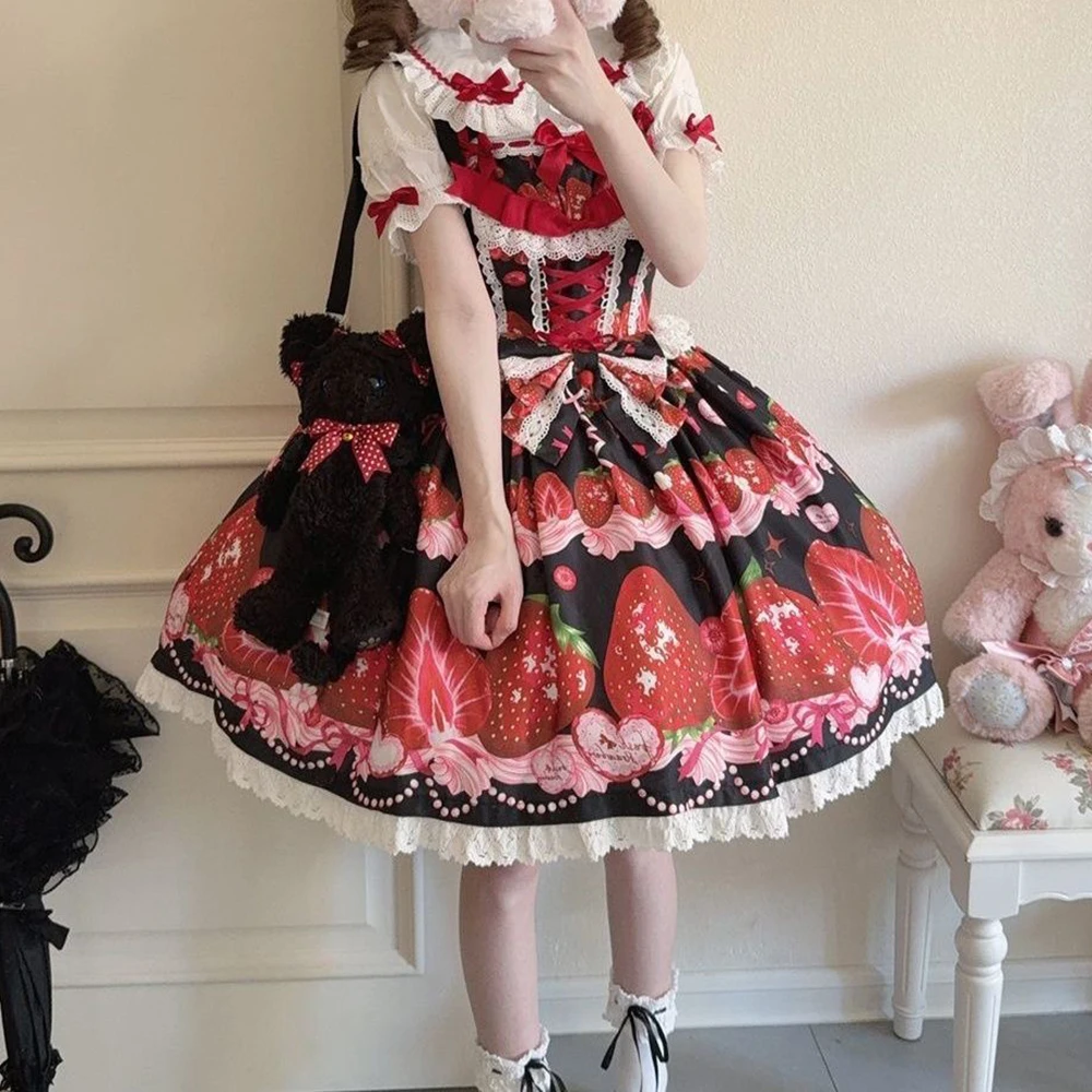 Sukienka Lolita na szelkach JSK letnia długa Czarny