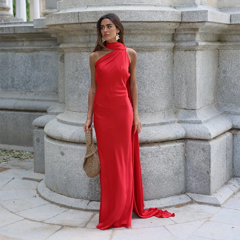 Sukienka maxi halter z odkrytymi plecami Ciemnoszary