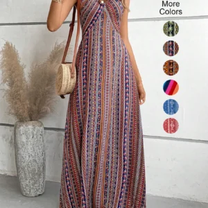 Letnia sukienka maxi z odkrytymi plecami, boho
