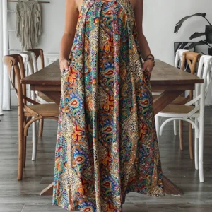Sukienka maxi plus size w kwiaty paisley zwiewna plażowa Wielo