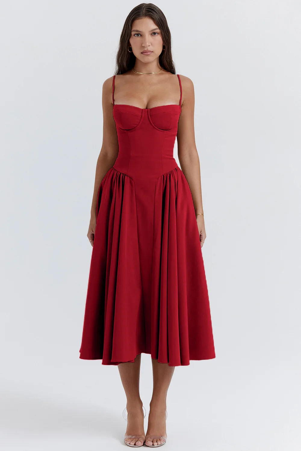 Sukienka maxi na ramiączkach w stylu vintage Czerwony