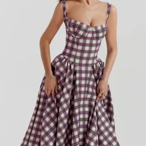 Sukienka maxi na ramiączkach w stylu vintage Tartan m