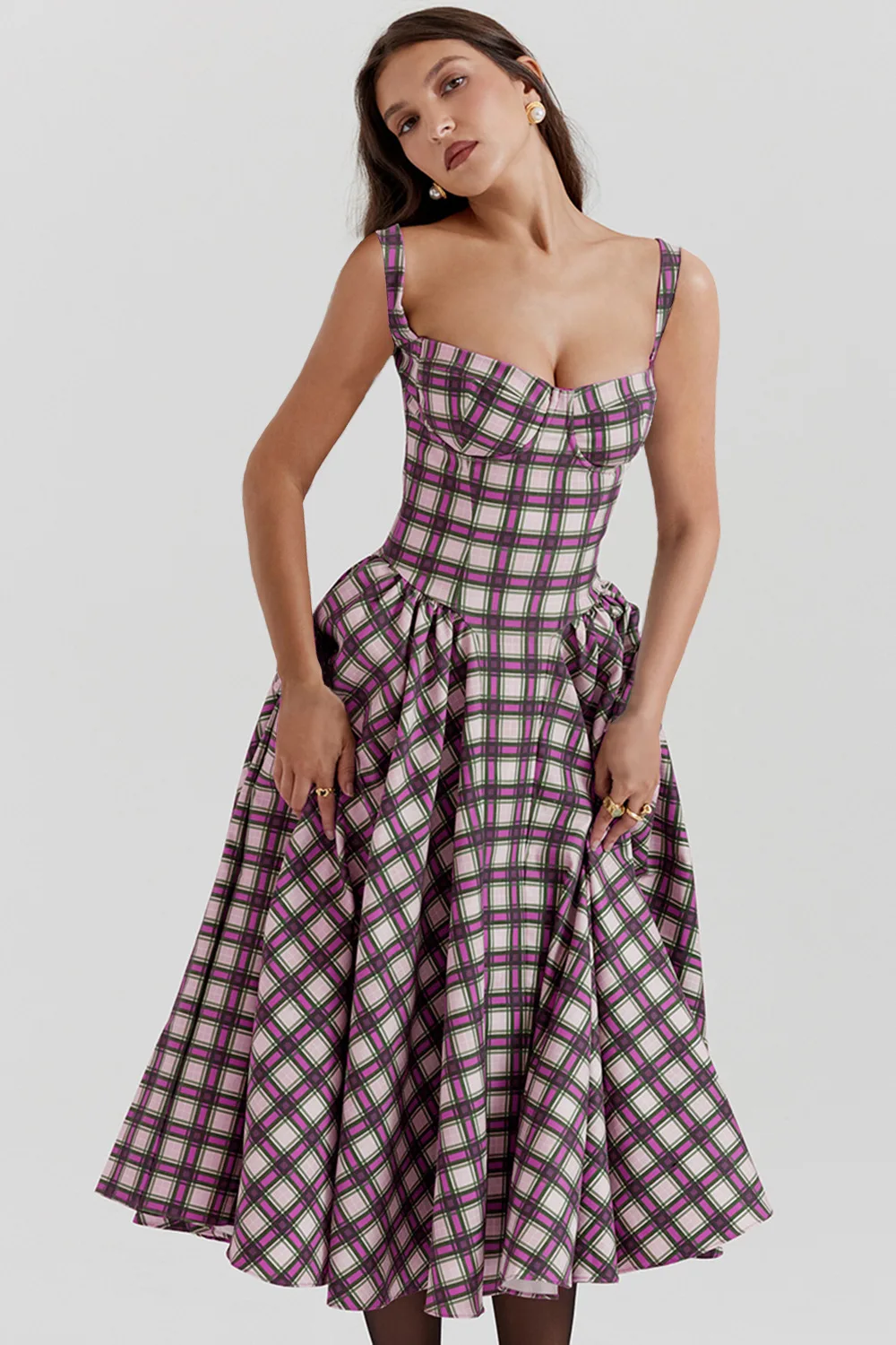 Sukienka maxi na ramiączkach w stylu vintage Tartan m