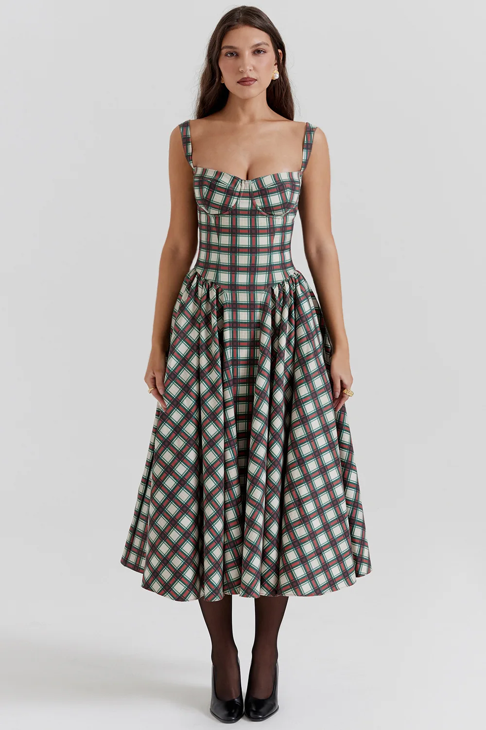 Sukienka maxi na ramiączkach w stylu vintage Tartan r