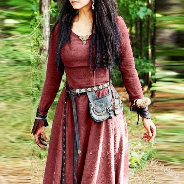 Sukienka maxi w stylu średniowiecznym vintage elficka Beżowy