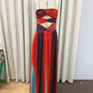 Sukienka maxi tie-dye z gradientem i wycięciami na ramionach Beżowy