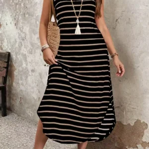 Sukienka maxi w paski plus size Czarny