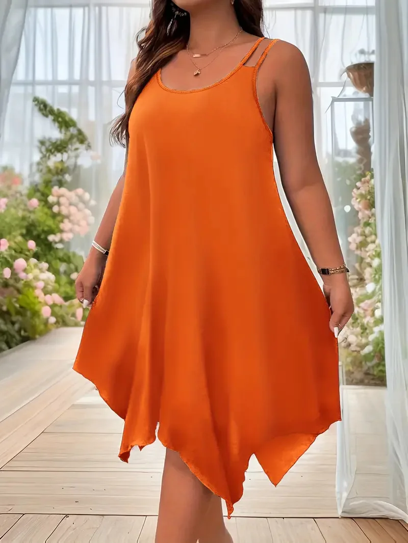 Sukienka midi plus size bez rękawów asymetryczny dół na ramiączkach Czarny