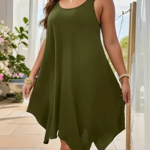 Sukienka midi plus size bez rękawów asymetryczny dół na ramiączkach Niebieski