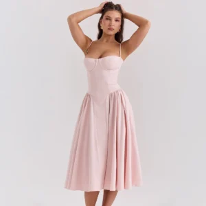 Sukienka midi w kwiaty z gorsetem w stylu vintage Różowy