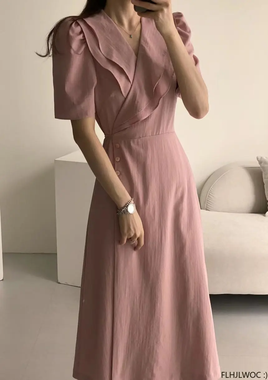 Sukienka midi w stylu retro vintage, kobieca Lotus root color