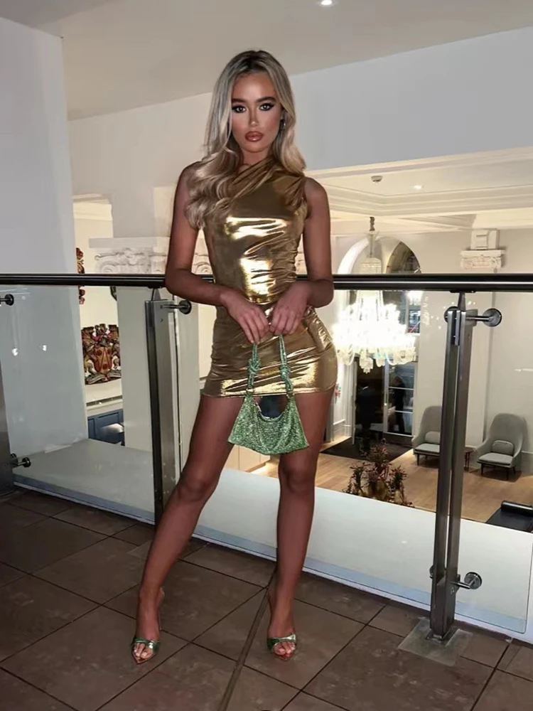 Sukienka mini bodycon na jedno ramię Goud
