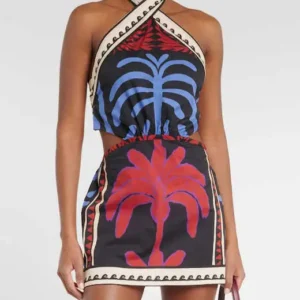 Sukienka mini halter w stylu boho, odkryte plecy Beżowy