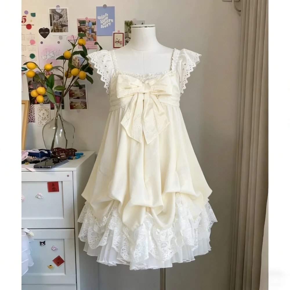 Sukienka mini vintage lolita gotycka na ramiączkach czarna Y2K Ciemny brąz