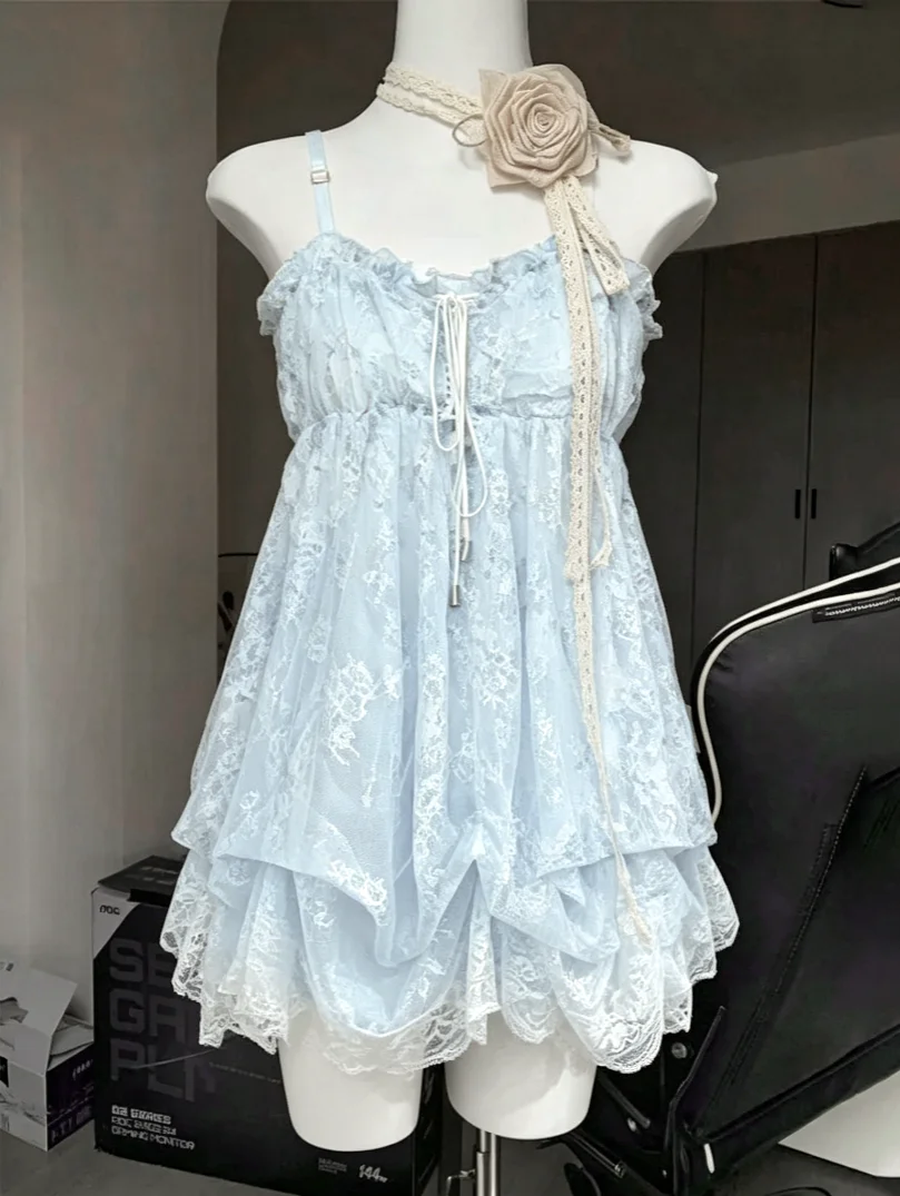 Sukienka mini vintage lolita gotycka na ramiączkach czarna Y2K Czarny
