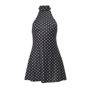 Sukienka mini w grochy z odkrytymi ramionami Y2K Beżowy