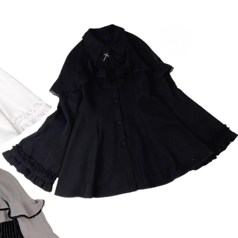 Sukienka mini w stylu vintage Lolita z rozkloszowanym rękawem Czarny