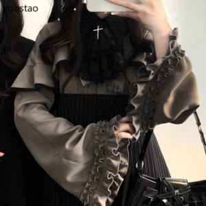Sukienka mini w stylu vintage Lolita z rozkloszowanym rękawem Szary