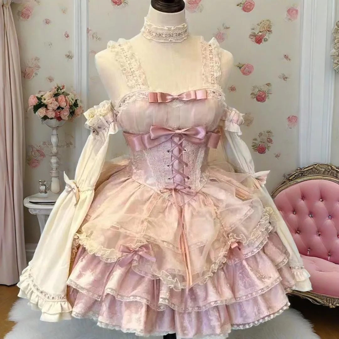 Sukienka mini z kokardą w stylu lolita i Y2k Wielo
