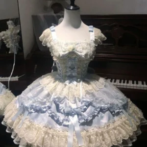 Sukienka mini z kokardą w stylu lolita i Y2k Złoto