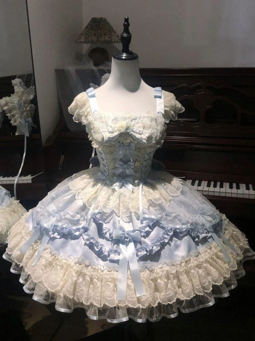 Sukienka mini z kokardą w stylu lolita i Y2k Złoto