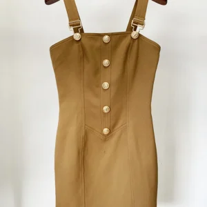 Sukienka pinafore z ozdobnymi guzikami Jasny brąz