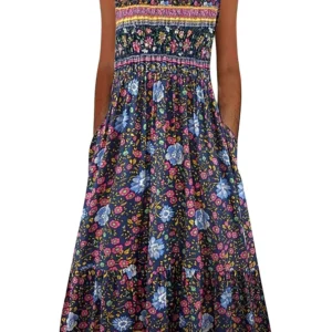 Sukienka plażowa midi w kwiaty w stylu boho Marineblauw