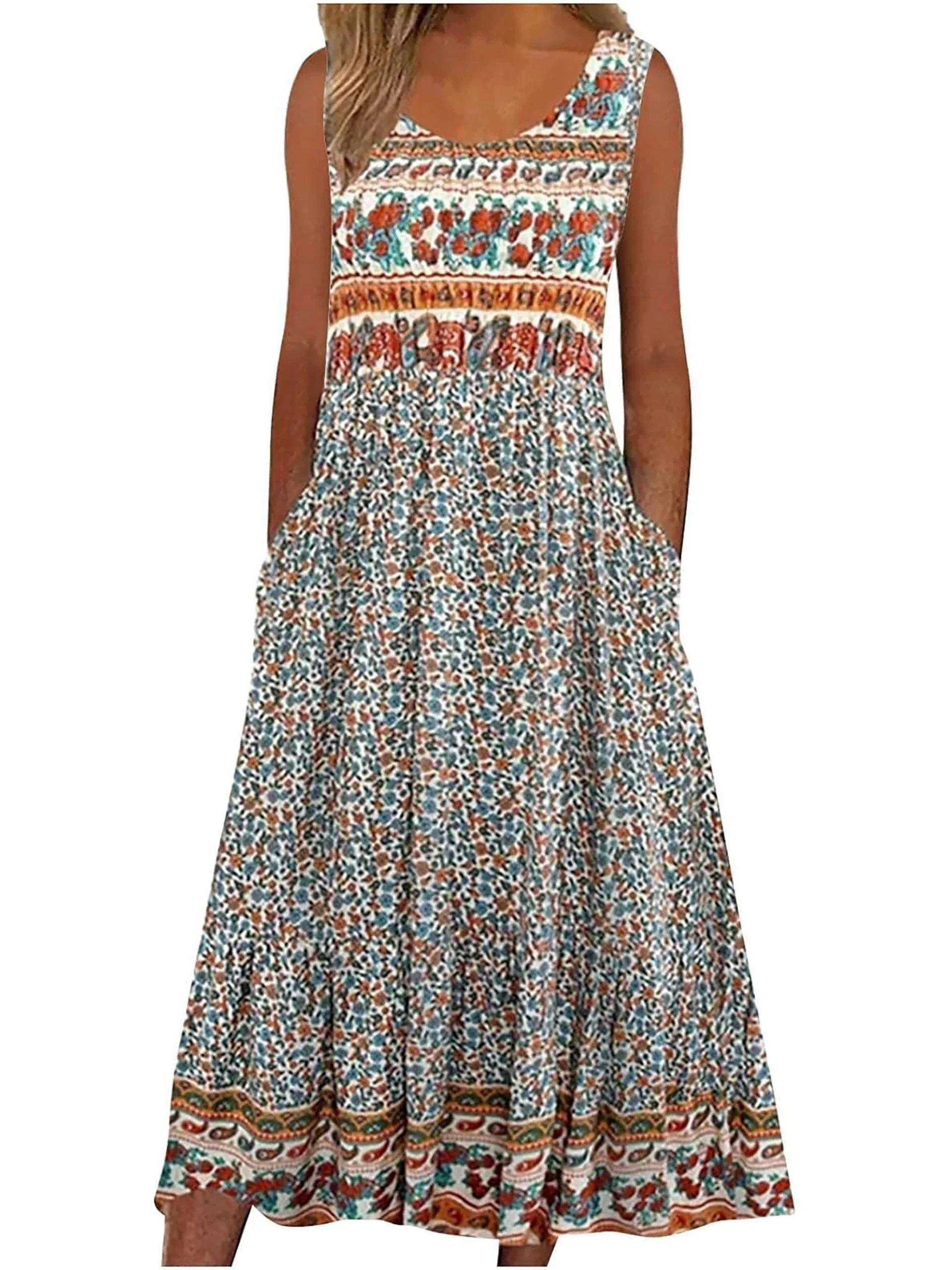 Sukienka plażowa midi w kwiaty w stylu boho Biały
