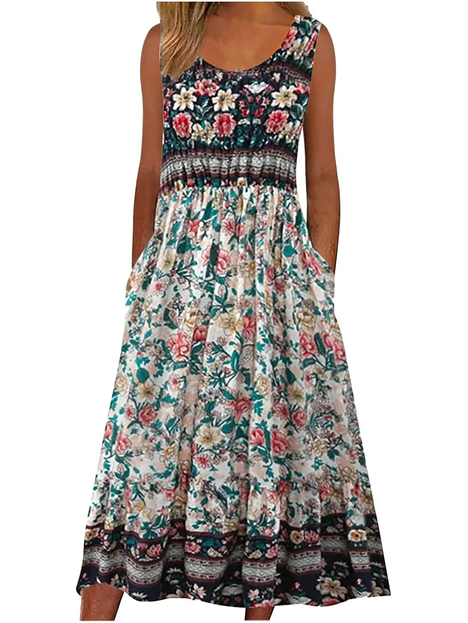 Sukienka plażowa midi w kwiaty w stylu boho Czarny