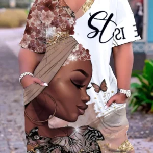 Sukienka plus size z nadrukiem i napisem Biały