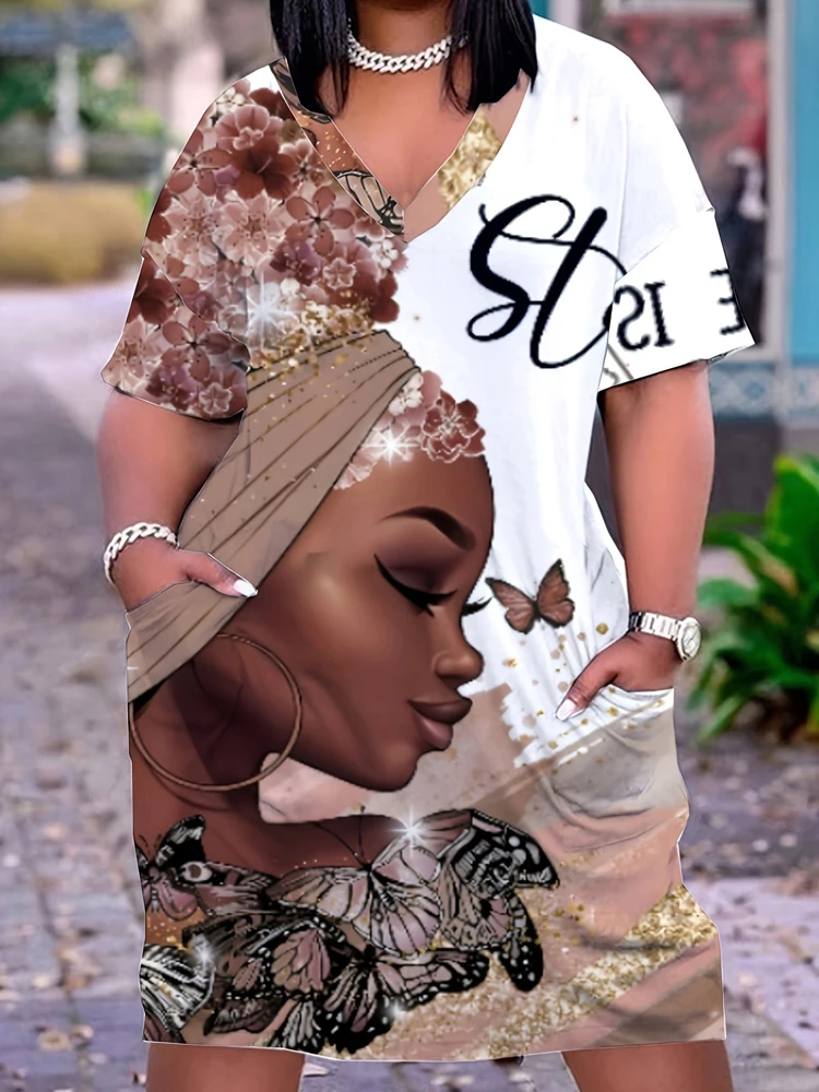 Sukienka plus size z nadrukiem i napisem Biały
