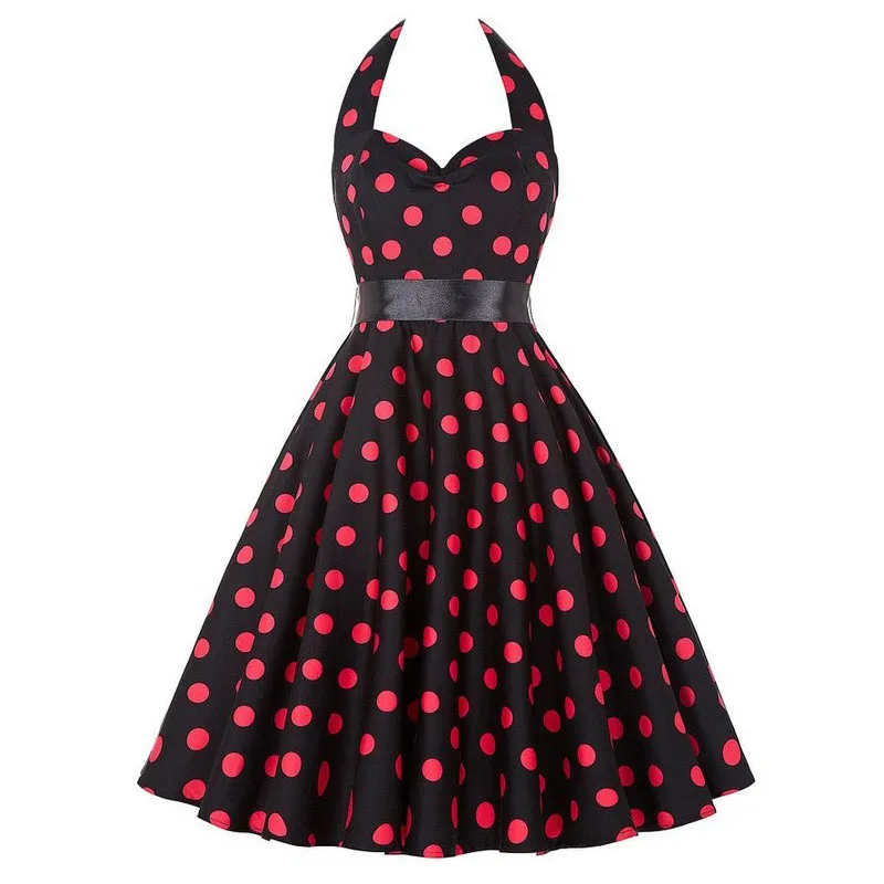 Sukienka w stylu retro w kropki z dekoltem halter - vintage pin up Kolba