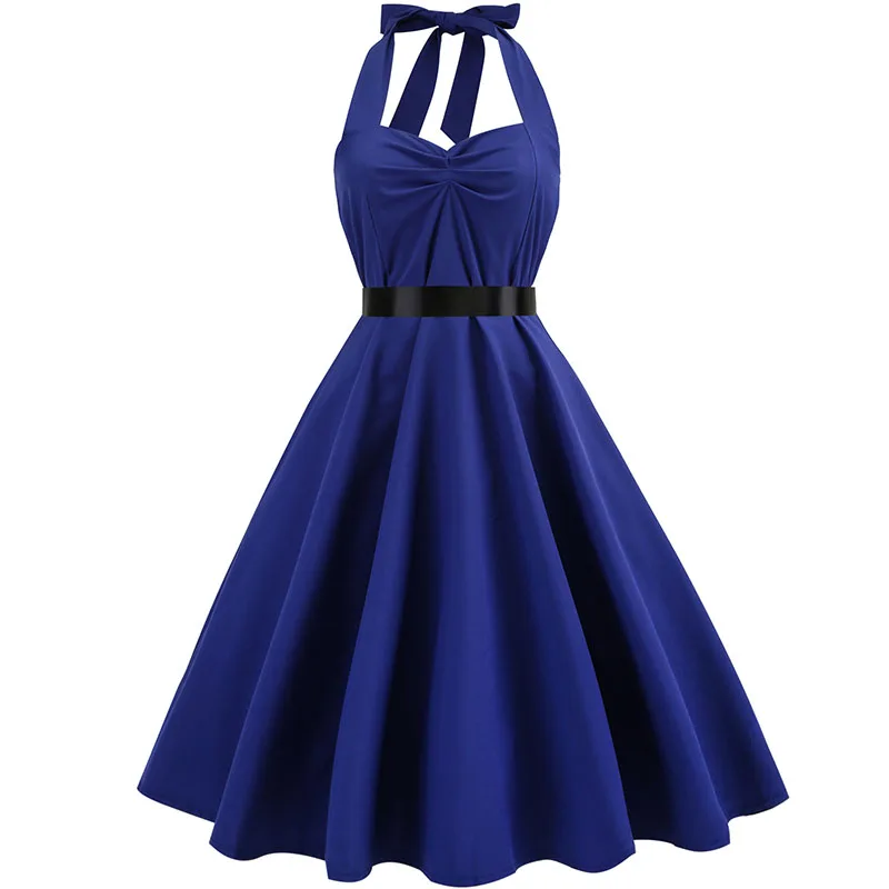 Sukienka w stylu retro w kropki z dekoltem halter - vintage pin up Różowy
