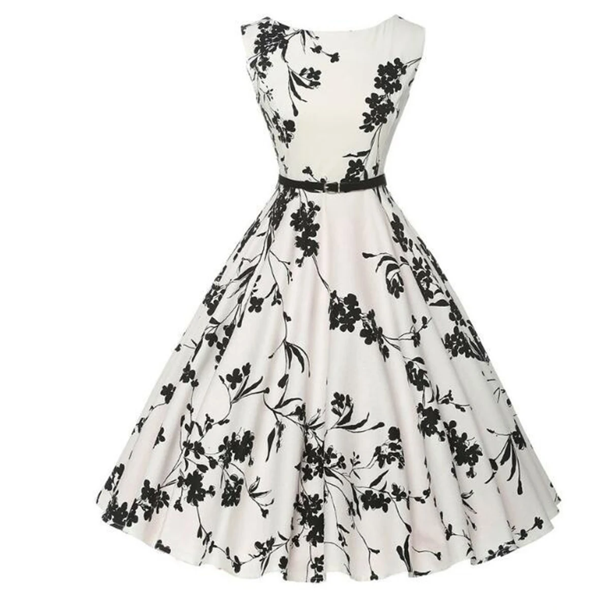 Sukienka swing w kwiaty w stylu retro rockabilly Biały