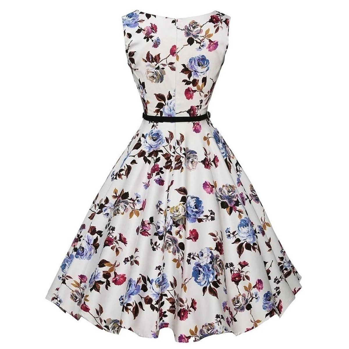 Sukienka swing w kwiaty w stylu retro rockabilly Fuksja