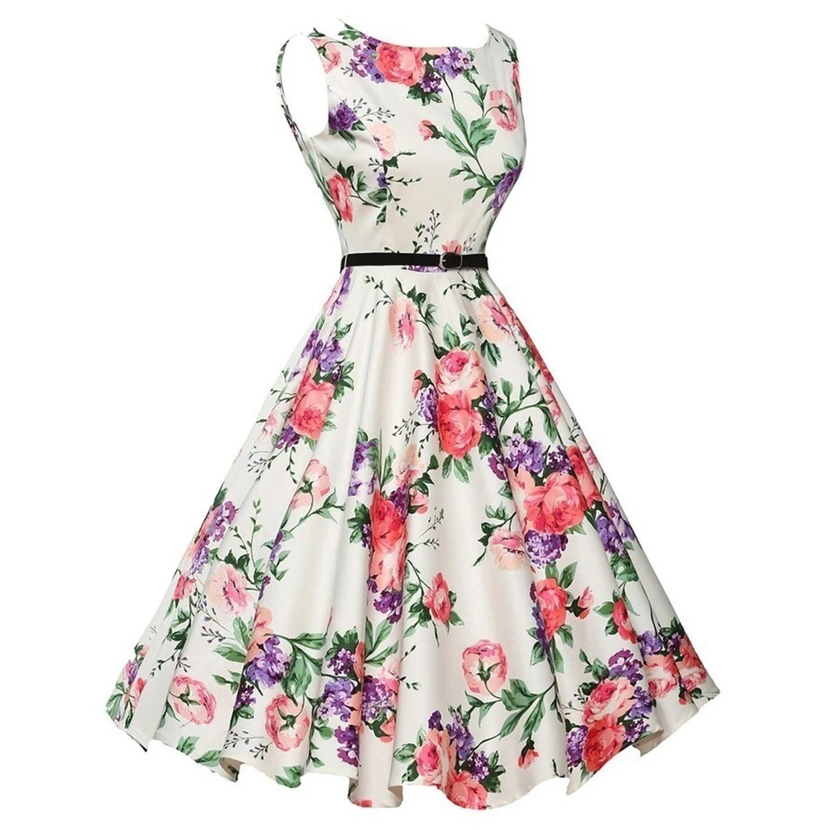 Sukienka swing w kwiaty w stylu retro rockabilly Różowy