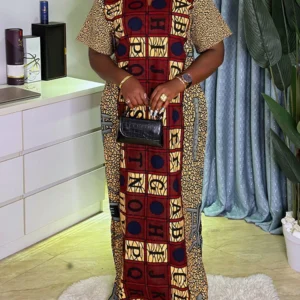 Sukienka VONDA vintage plus size 5XL na imprezę — kwiatowy wzór Czerwony
